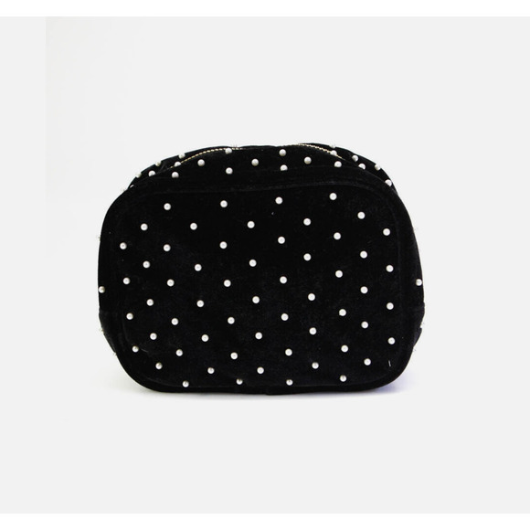 Lele Sadoughi Black Velvet Pearl Embellished Essentials Pouch NWOT - Picture 4 of 10